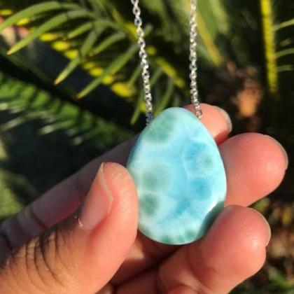 Larimar Necklace; .925 Sterling Silver; Grade Aaa..