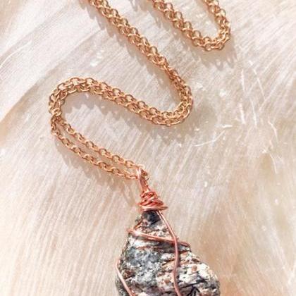 Raw Astrophyllite Crystal Necklacewith Copper;..
