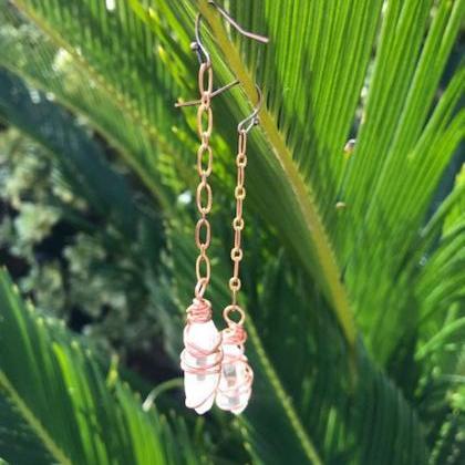 Clear Quartz Wire Wrapped Earrings; Copper Wire..