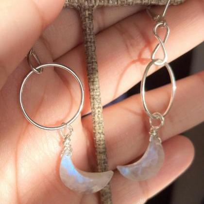 Sterling Silver With Rainbow Moonstone; Moonstone..