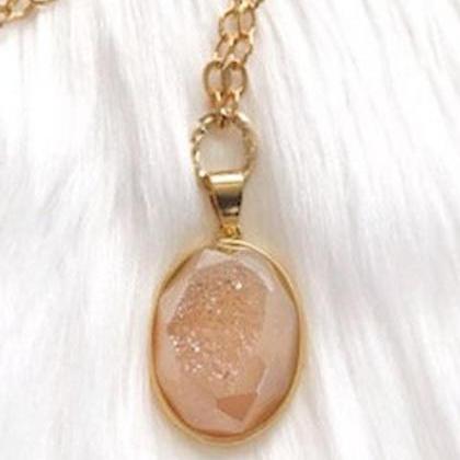 Champagne Druzy Necklace; Gold Plated Jewelry;..