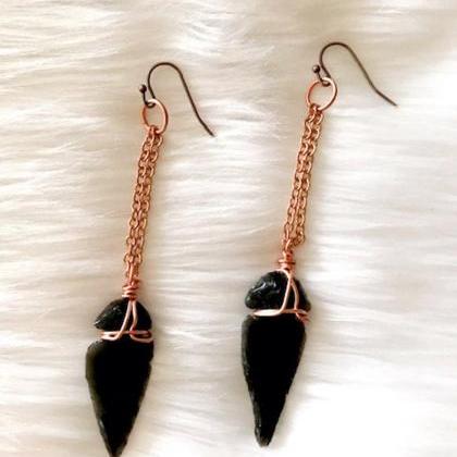 Arrowdhead Earrings Black Obsidian Talisman;..