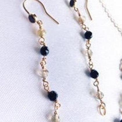 Labradorite Earrings; Gemstone Jewelry Set; Black..