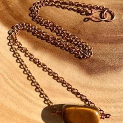 Tiger's Eye Necklace; Copper Necklace..