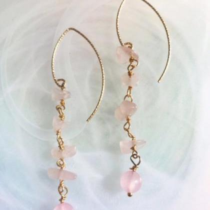 Rose Quartz Earrings; 14k Gold Filled; Crystal..