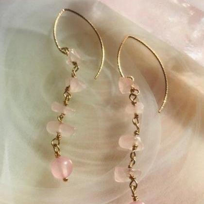 Rose Quartz Earrings; 14k Gold Filled; Crystal..