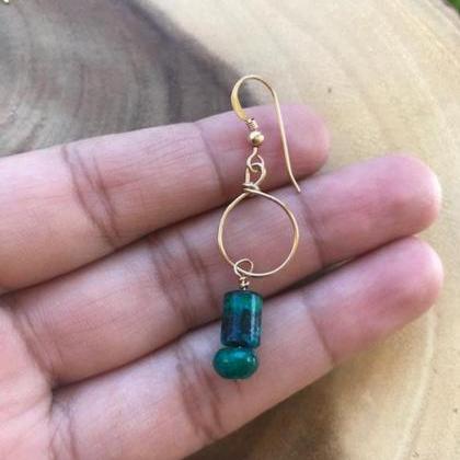 Turquoise Gemstone Earrings; Crystal Earrings; 14k..
