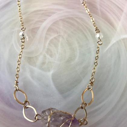 Amethyst Crystal Necklace; 14k Gold Filled;..