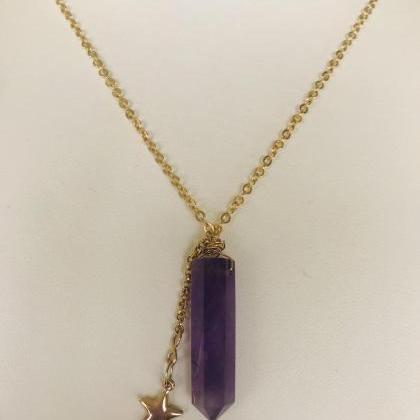 Amethyst Crystal Point Necklace- Amethyst Jewelry-..