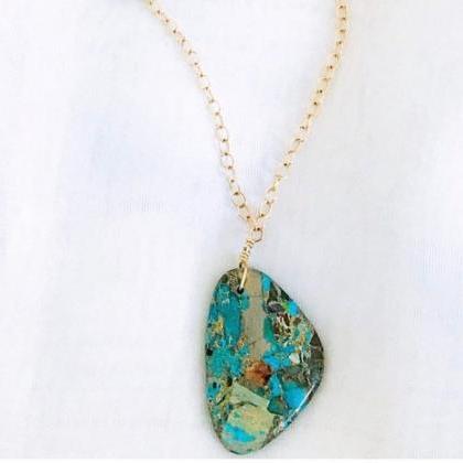 Blue Imperial Jasper Necklace- Jasper Jewelry- 14k..