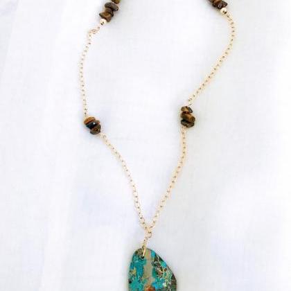 Blue Imperial Jasper Necklace- Jasper Jewelry- 14k..