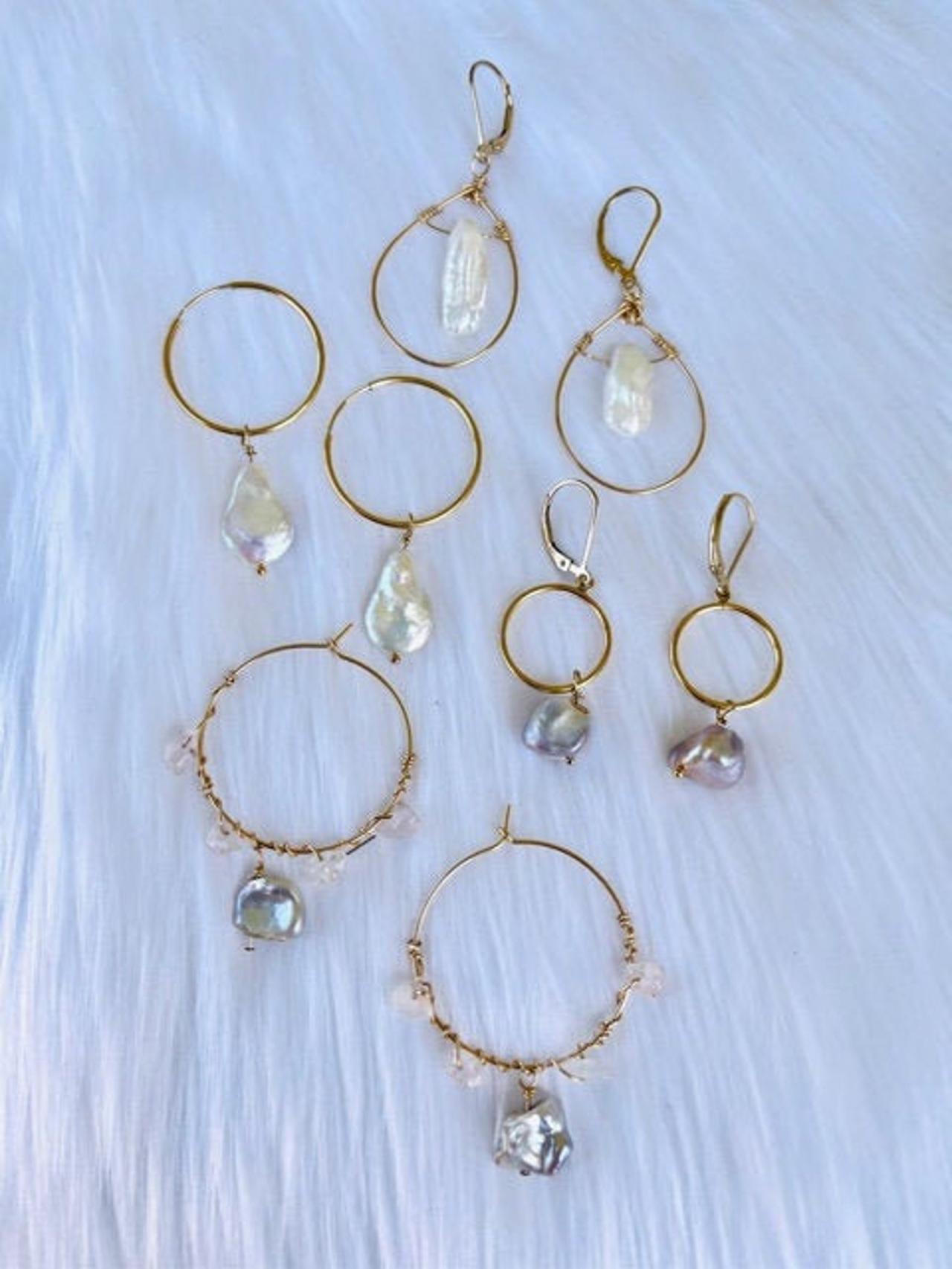 Pearl Earrings; Natural Baroque Pearls; Freshwater Pearl Jewelry; 14k Gold Fill; Pearl Hoops; Raw Pearls