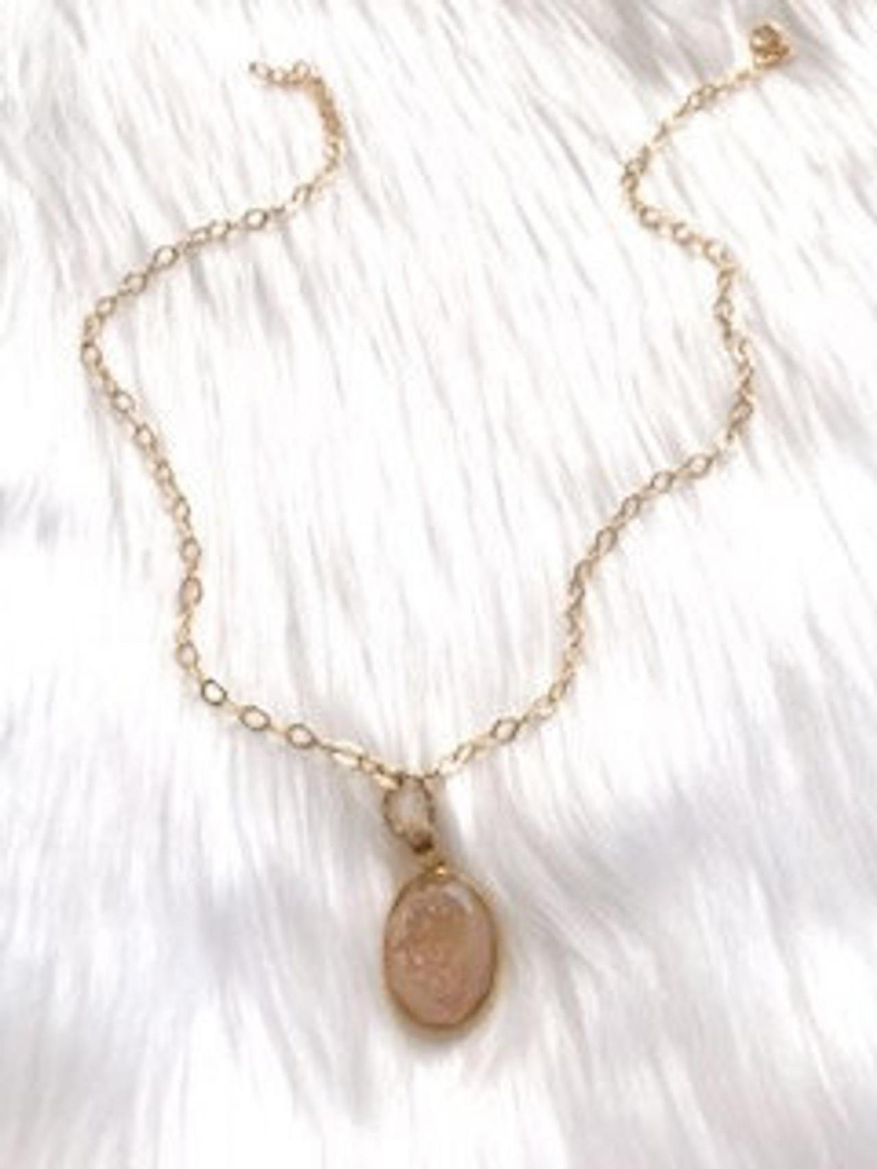 Champagne Druzy Necklace; Gold Plated Jewelry; Druzy Necklace; Healing Crystal Jewelry; Druzy Pendant