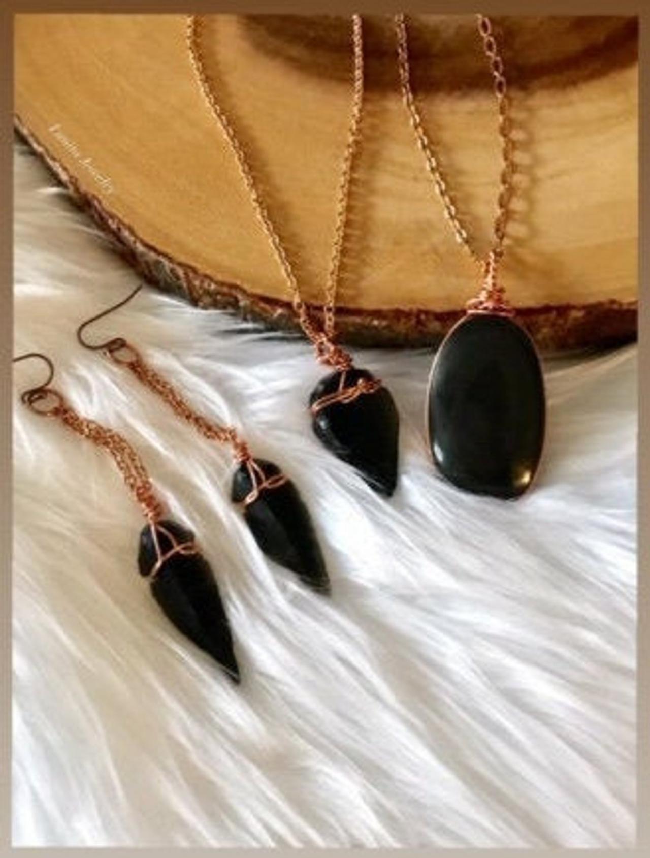 Arrowdhead Earrings Black Obsidian Talisman; Copper Wire Wrapped Jewelr; Black Obsidian Arrowhead; Rainbow Obsidian Talisman; Helaing Jewelry;