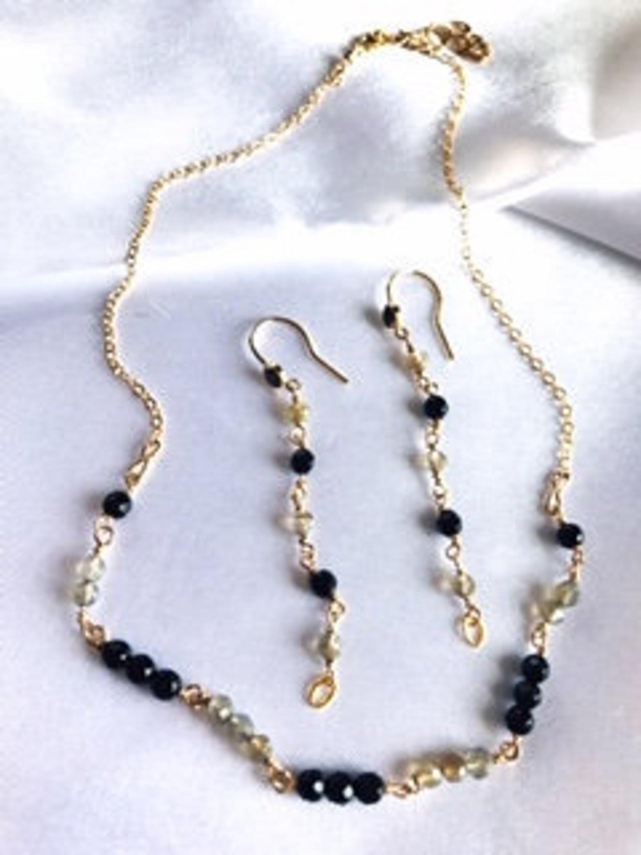 Labradorite Earrings; Gemstone Jewelry Set; Black Cubic Zirconia Earrings; 14k Gold Filled; Crystal Jewelry Set; Wire Wrapped Jewelry