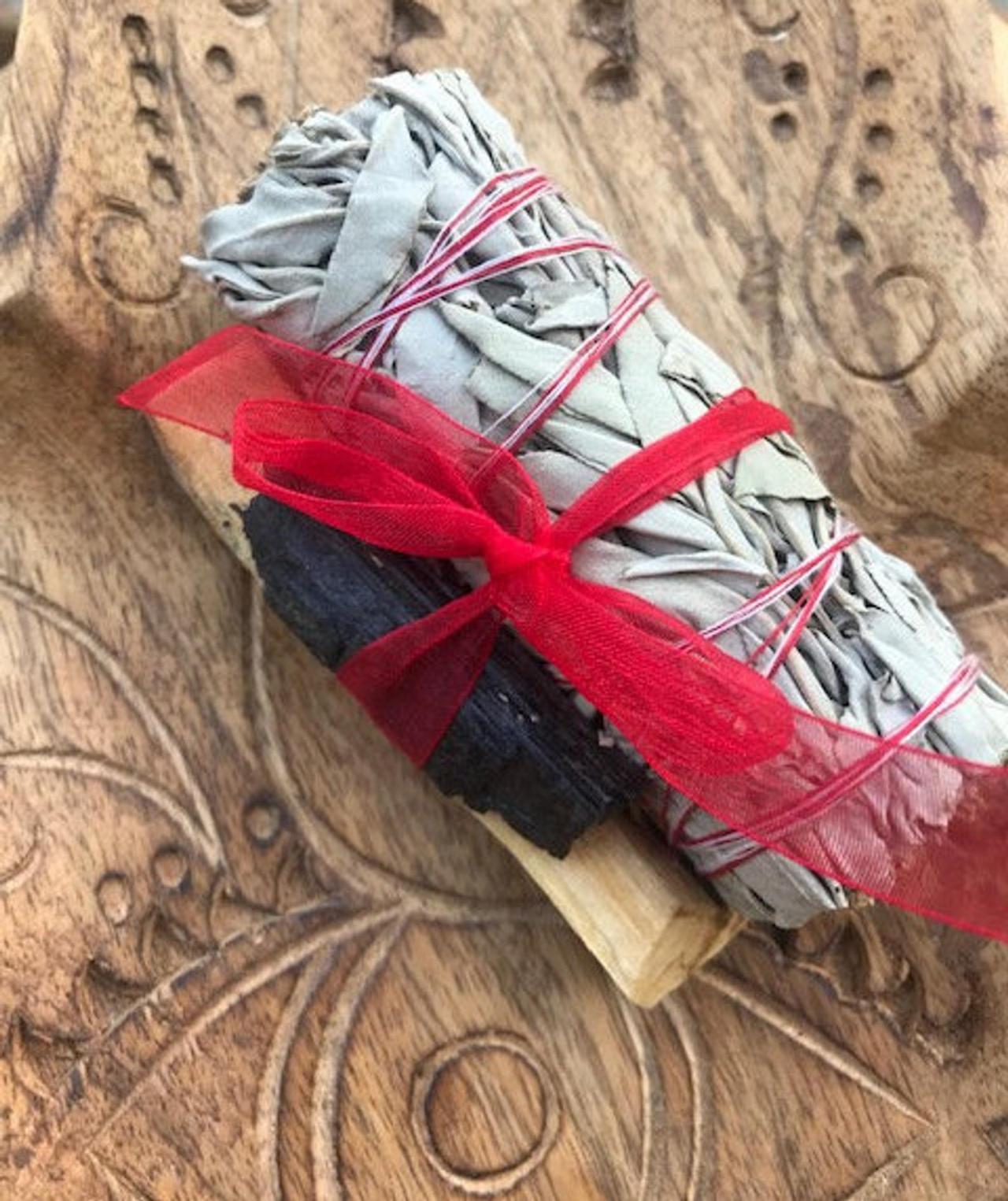 Sage Cleansing Kit; Smudge Kit With Raw Black Tourmaline; Sage Bundle