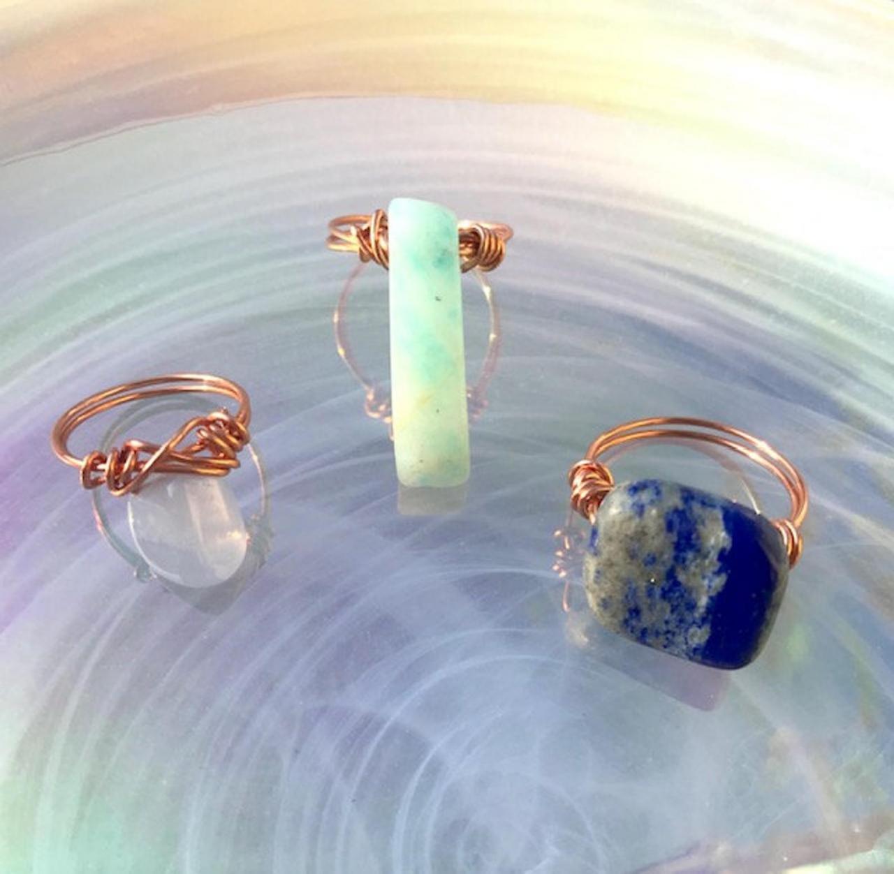 Gemstone Copper Rings/ Copper Wire Wrapped Rings/ Gemstone Rings/ Crystal Rings