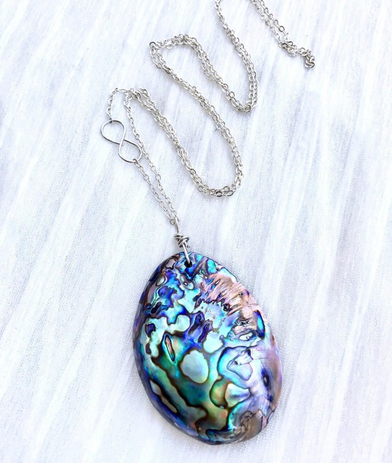 Abalone Shell Necklace- Sea Shell Jewelry - Abalone Shell- Sterling Silver- Statement Necklace