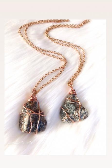 Raw Astrophyllite Crystal Necklacewith Copper; Rare Crystals; Copper Wrapped Crystal Jewelry; Russian Astrophyllite; Metaphysical