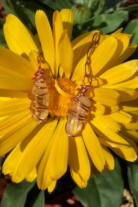 Clear Quartz Wire Wrapped Earrings; Copper Wire Wrapped Jewelry; Raw Clear Quartz; Healing Crystals; Metaphysical