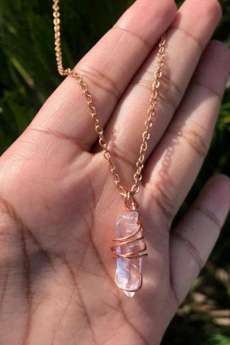 Clear Quartz Crystal Necklace; Copper Jewelry; Raw Clear Quartz Necklace; Wire Wrapped Jewelry; Healing Crystals; Metaphysical