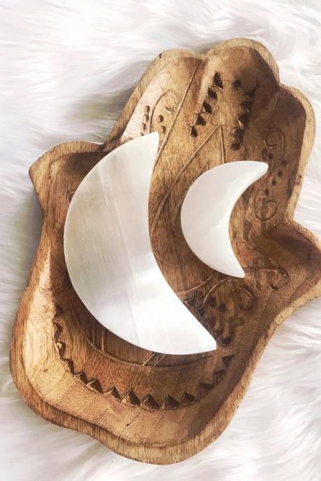 Selenite Crescent Moon 3” Inches; Crescent Moon Crystal; Selenite Shaped Moon; Crescent Moon Charging Plate; Metaphysical Crystal