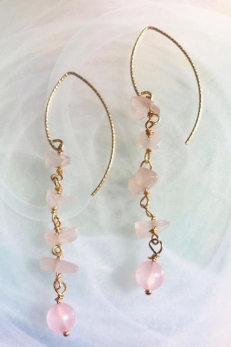 Rose Quartz Earrings; 14k Gold Filled; Crystal Earrings; Gemstone Jewelry; Rose Quartz
