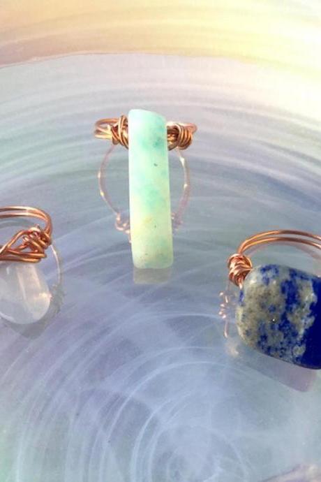 Gemstone Copper Rings/ Copper Wire Wrapped Rings/ Gemstone Rings/ Crystal Rings
