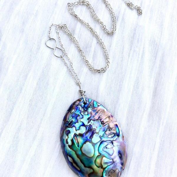 Abalone Shell Necklace- Sea Shell Jewelry - Abalone Shell- Sterling Silver- Statement Necklace